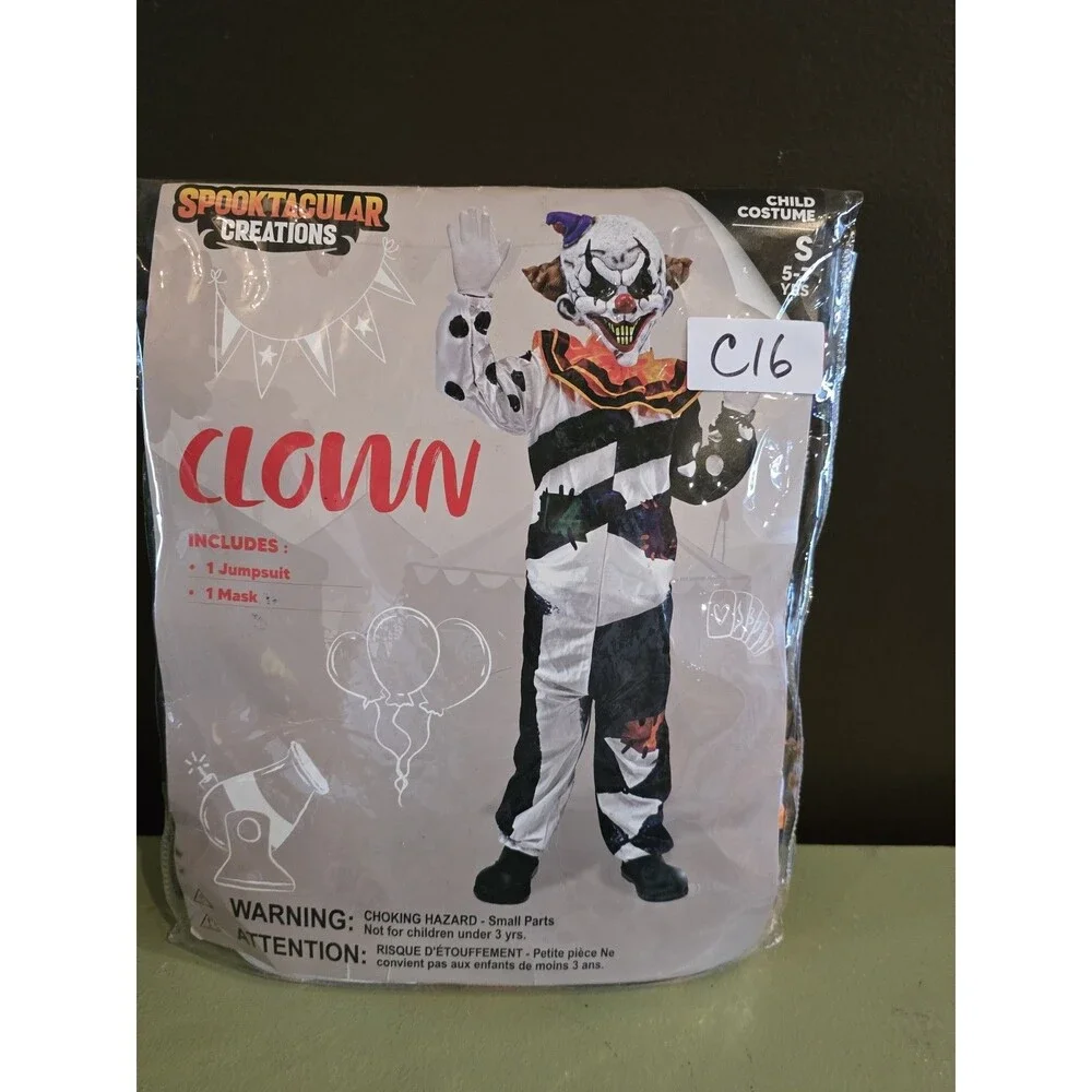 Spooktacular Scary Clown Kids Halloween Costume Small 5-7 Years 5 6 7 New C16